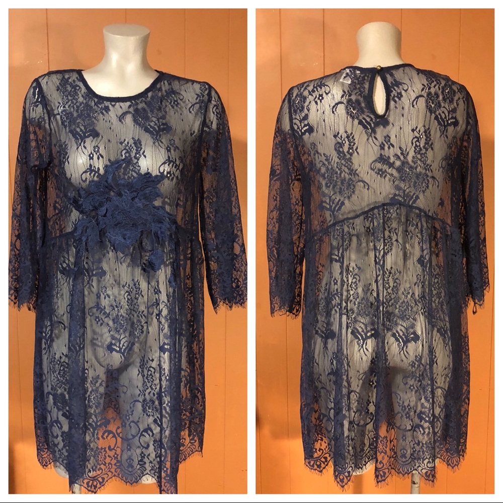 Clover and Scout Blue Lace Dress, size Medium